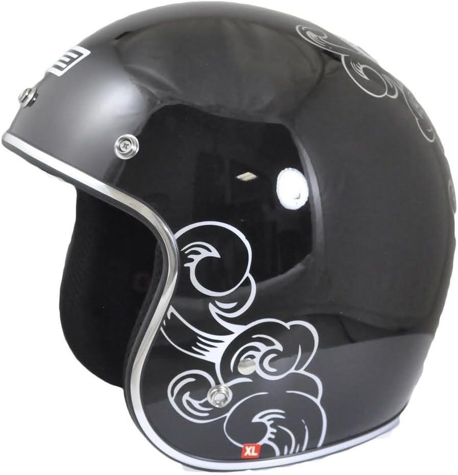 Origine O500 Jet 3/4 Open Face Motorcycle Helmet DOT Cafe Racer Retro Vintage (Gloss Black/Calavera)