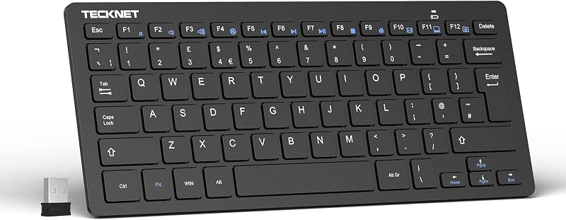 TECKNET 2.4G Wireless Keyboard UK Layout Compact Silent 12 Months Battery Life