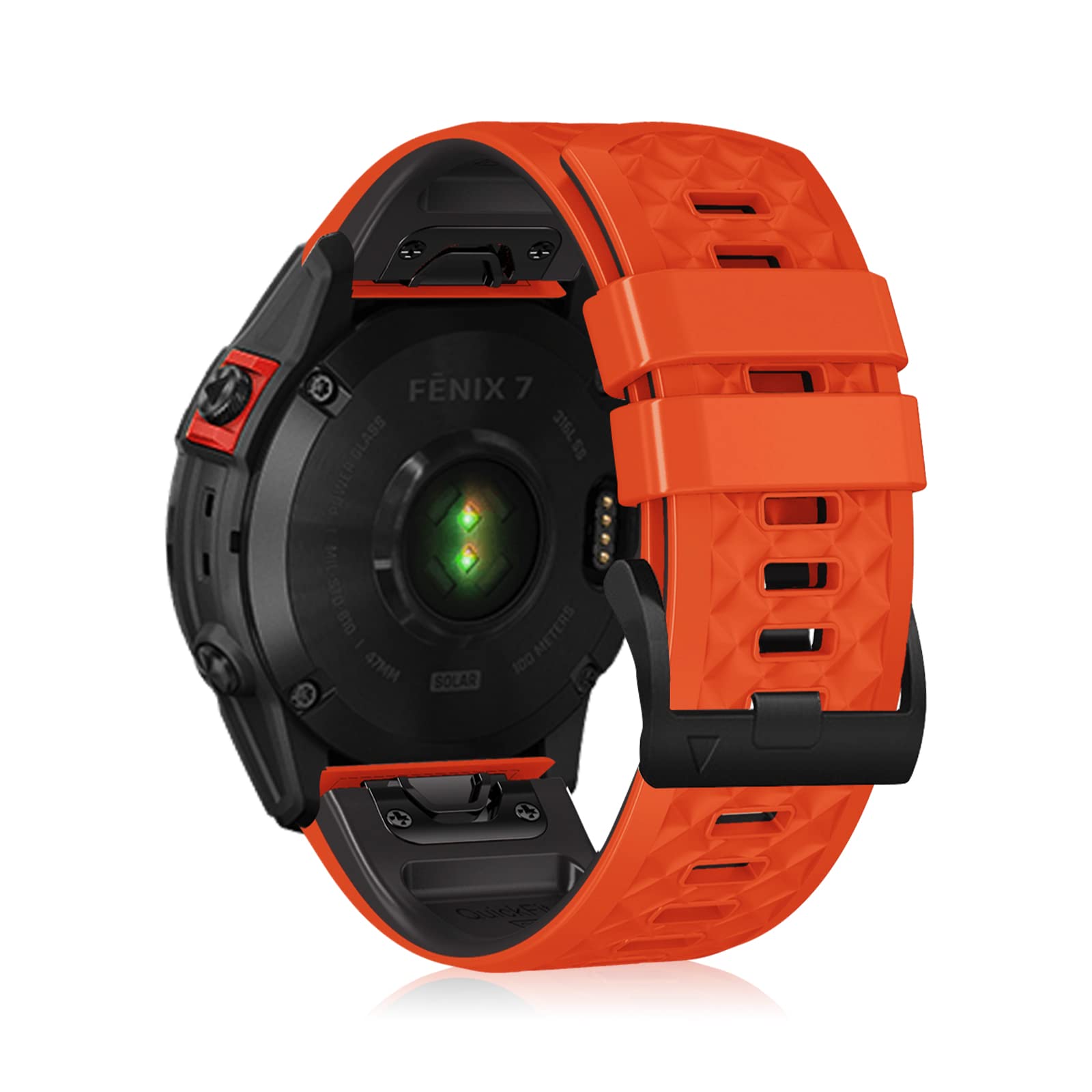 LanQii 22mm QuickFit Silicone Strap for Garmin Tactix 8 47mm/Descent G2/G1 Solar/Epix (Gen 2)/Epix, Silicone Wristband for Garmin Fenix E 47mm/Fenix 8 47mm/7 Pro/7/6/6 Pro/5/5 Plus - Orange/Black