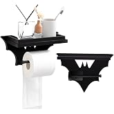 Chunful Bat Gothic Toilet Paper Holder with Shelf Halloween Bathroom Decor | Creepy Wooden Black Paper Roll Holder Wall Mount Gothic Christmas Halloween Decor for Bathroom