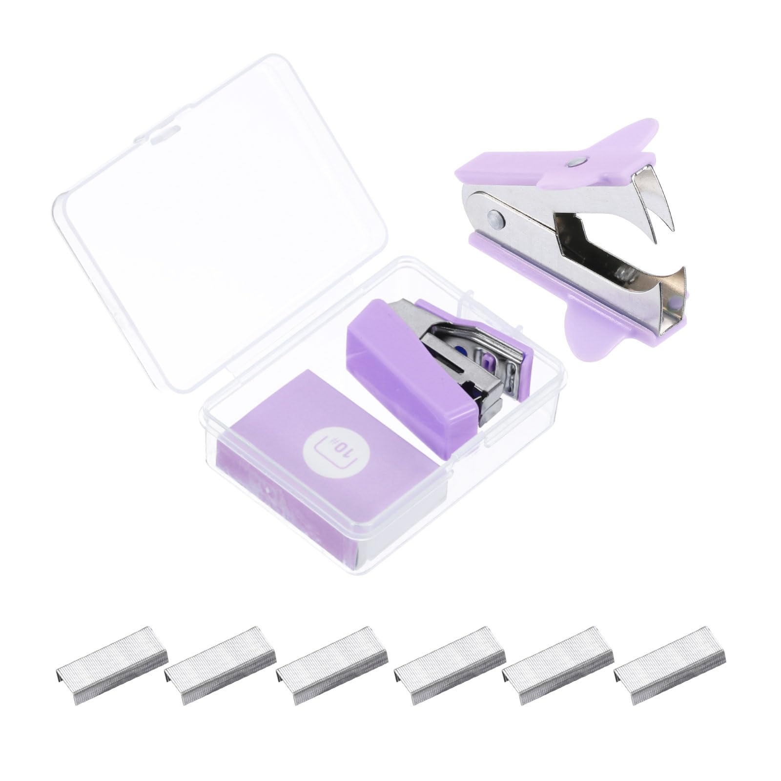 PATIKIL Desk Stapler Set, Portable Effortless Manual Claw Staple Remover Puller Tool with Staples Office Supplies Kit for Office Classroom Home Desktop, Purple