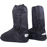 Hilitchi Black Men Waterproof Rainstorm Rainy Day Rain Suit Raingear Motorcycle Outdoor Protective Gear Rain Boot Shoe Cover Zipper US 10 11 Euro 44 45 Black