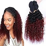 ATOZWIG@Malaysian ombre curly hair 1b#99j dark root burgundy end 2 tone colored kinky curly 3 bundles red human hair weave Hanne hair
