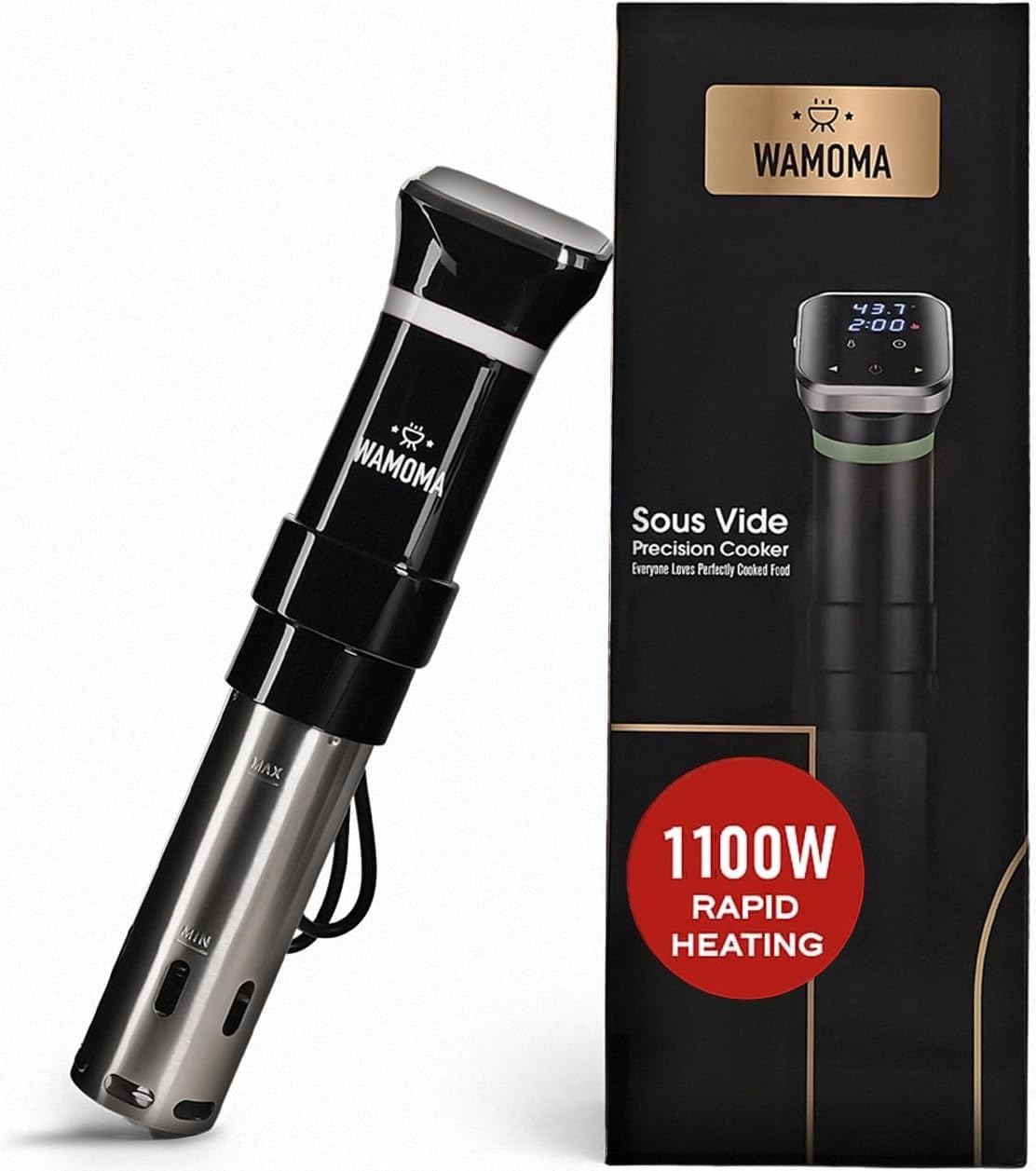 Photo 1 of NON-FUNCTIONAL, PARTS ONLY-----------------------Wamoma Sous Vide - Precision Cooker with Immersion Circulator & Free Cookbook, 1100W Ultra-Quiet Motor, IPX7 Waterproof, Smart Chip Technology, Perfectly Cooked Meals, Universal Clip Design