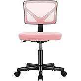 Sweetcrispy Small Desk Chair, Ergonomic Low-Back Mesh Rolling Work Swivel Chairs with Wheels, Armless Comfortable Seat Lumbar Support for Home, Bedroom, Study, Student, Adults,Classic Pink