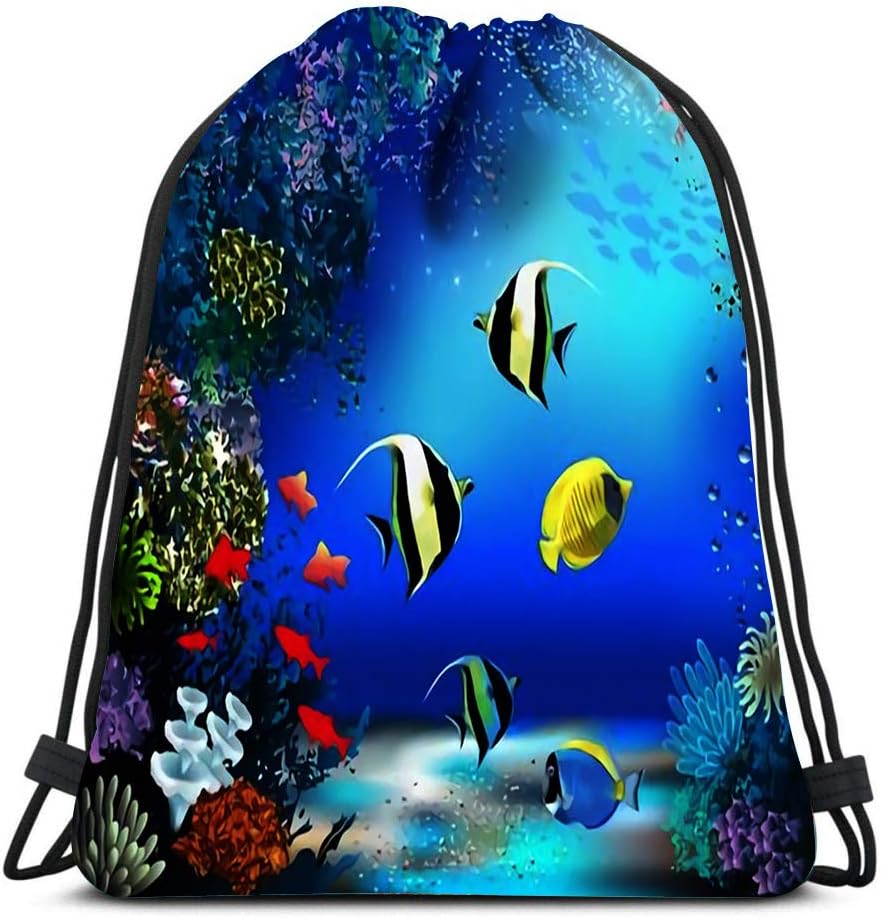 Drawstring Backpack The Underwater World With Fish And