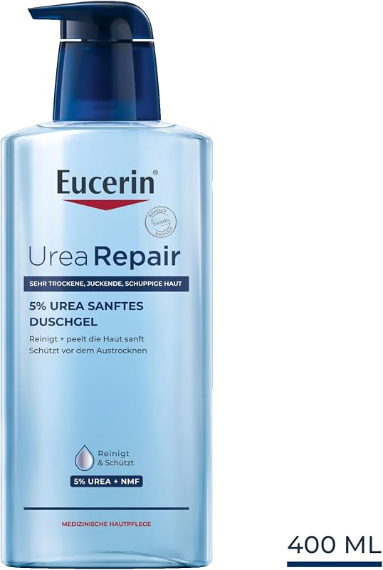 UreaRepair 5% Urea Sanftes Duschgel 400 ml, feuchtigkeitsspendendes Shower Gel reinigt und peelt trockene Haut, reinigende Hautpflege für Gesicht und Körper mit Urea und Panthenol