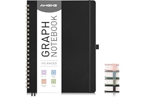 AHGXG Graph Paper Notebook - Spiral Notebook 8.5" x 11", A4 Large Hardcover Leather Journal Grid Notebook, 100 GSM Thick Grap