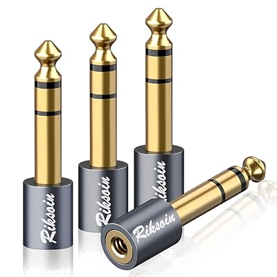 Headphone Adapter, 4-Pack Riksoin 6.35mm (1/4 Inch) Male to 3.5mm (1/8 Inch) Female Stereo Audio Adapter [Gold Plated, Hi-Fi Sound] for Amp Adapter, Guitar, Digital Piano, Microphones, Speaker
