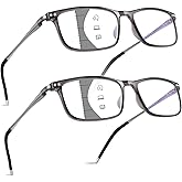 2 Pack Ultralight Progressive Multifocus Reading Glasses Men, Aluminum Arm TR90 Frame Blue Light Blocking Multifocal Computer Readers Spring Hinge No Line (Mid-Near Range approx 3ft) +2.5, Gray