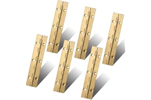 FVSEC 6 Inch Gold Stainless Steel Piano Hinges, 6 Pcs Continuous & Piano Hinge with Holes, Heavy Duty Piano Hinge 0.04" Leaf Thickness, 1.2'' Open Width for Furniture Cabinet Door Wooden Box Woodworking