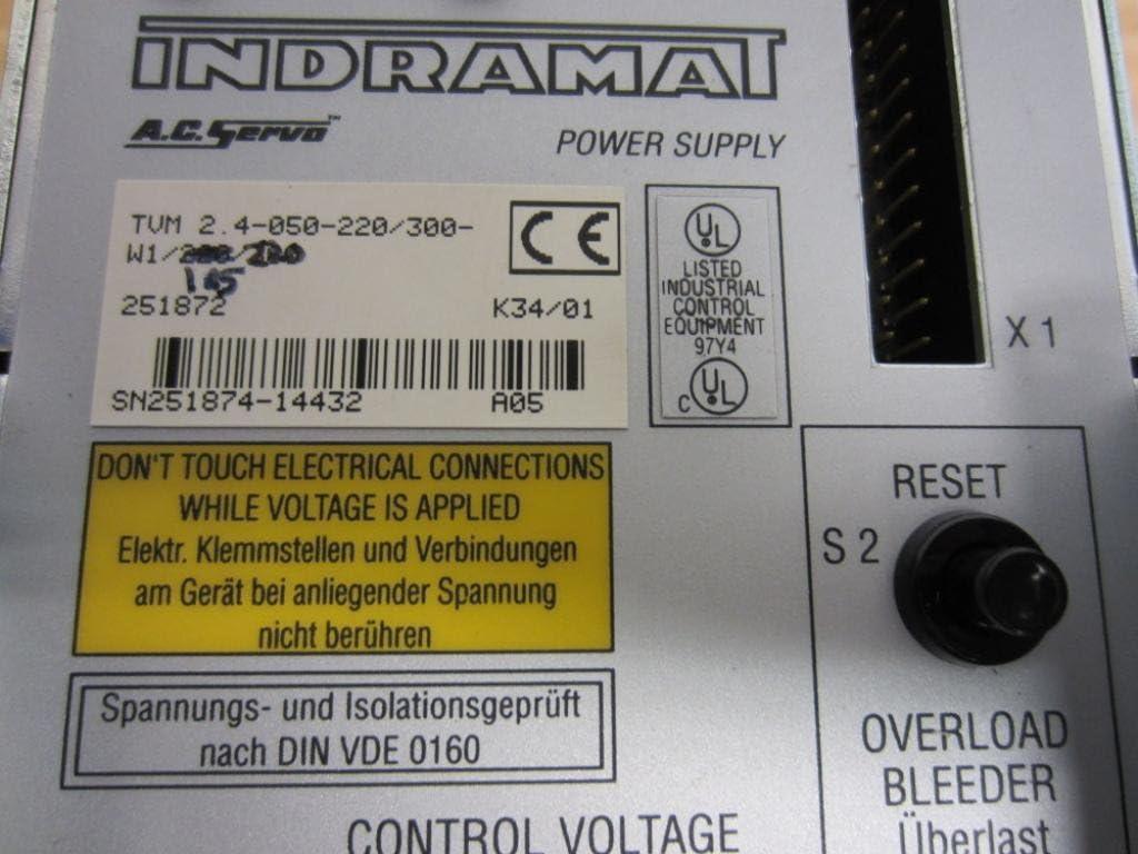 Indramat TVM 2.4-050-220/300-W1/115/220 AC Power Supply K34/97 300DVC 15ADC T16559