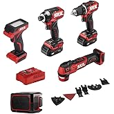 SKIL PWR CORE 12 Brushless 12V 5-Tool Compact Combo Kit Includes Two 2.0Ah Battery and Charger - CB8368A-20,Red