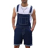 Beitiny Mens Denim Shorts Bib Overall Jean Romper Casual Loose Fit Walkshort Summer Jumpsuit Coveralls with Zipper