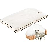 YOUR MOON Soft Organic Wool Pillow Queen, Flat & Thin Wool Pillow for Sleeping, Low-Loft Bed Pillows for Back and Stomach Sleepers, Breathable Soft Cotton Cover(Off White)