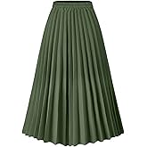 Basoteeuo Womens Skirt Leopard Print Midi Long Shirring Pleated Skirts High Waisted A Line Skirts