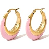 TaYolnFaSo Chunky Enamel Hoop Earrings for Women 18K Gold Plated Colorful Huggie Earrings Enamel Jewelry Valentine's Day Gift for Girlfriend Wife