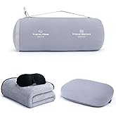 urnexttour 4-in-1 Travel Pillow & Blanket Set with Eye Mask, Memory Foam Neck Support, 50x65 Inch Blanket, Storage Bag for Airplane, Car, Train, Home Travel Grey