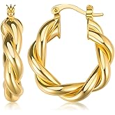NOKMIT Twisted Hoop Earrings for Women 18K Gold Plated Open Thick Rope Round Chunky Hoops Lightweight High Polished Gold Hoop Earrings Gifts