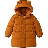 HILEELANG Kids Mid-Length Puffer Coat – Warm Quilted Winter Jacket with Bear Ear Hood for Boys & Girls, Sizes 3-10 Years