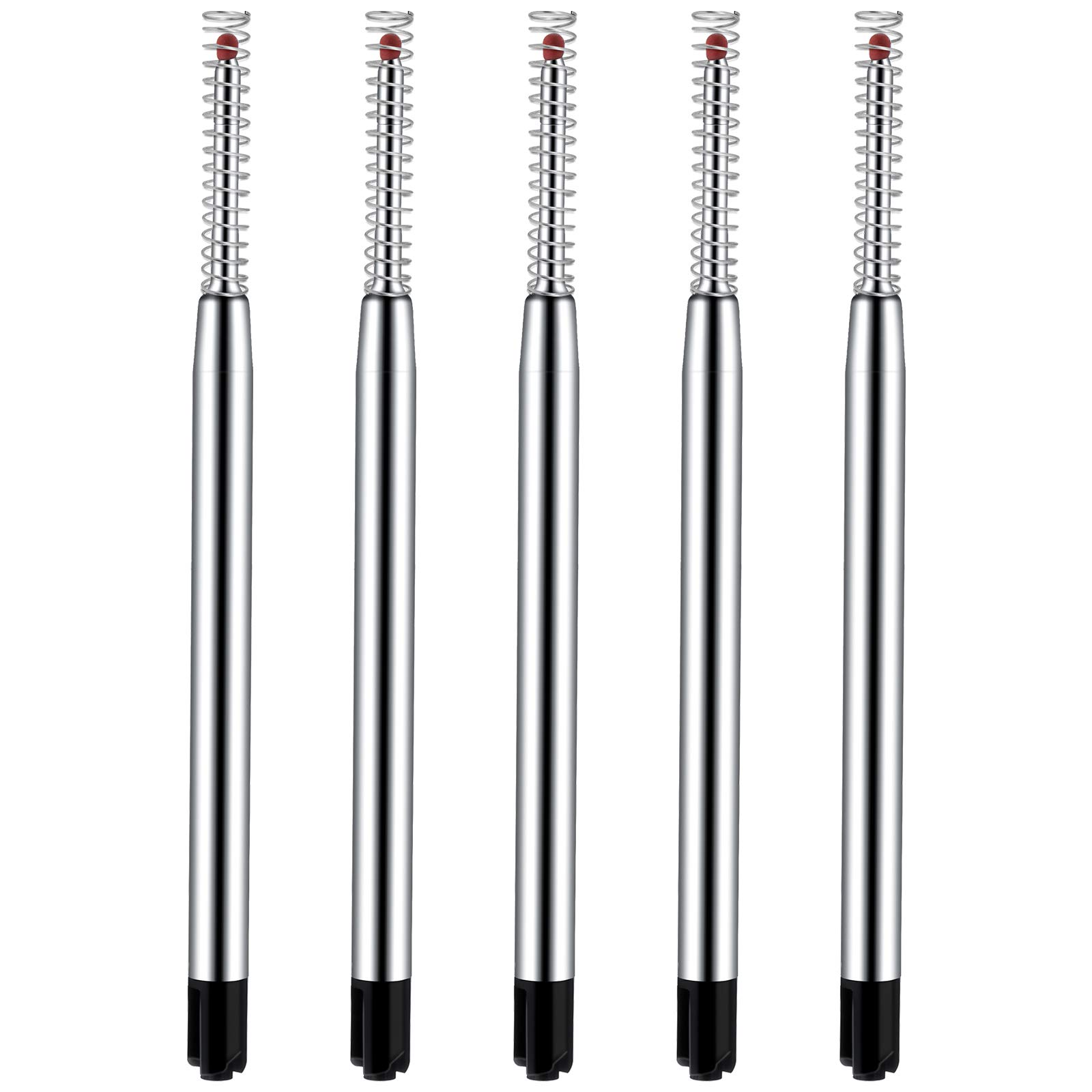 5 Pieces Replaceable Metal Ballpoint Pen Refills with Spring Smooth Writing Ballpoint Pen Refills, 1 mm Metal Replacement Ballpoint Pen Refills (Black)