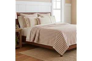 Piper Classics Market Place Red Twin Quilt, 100% Cotton Quilted Bedspread with Red Ticking, Hand Quilted Grain Sack Bed Spread Bedding for Boho, Shabby Chic and Rustic Farmhouse Decor (86”x68”)