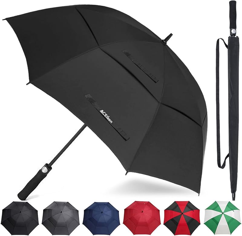 ACEIken 62-Inch Golf Umbrella Windproof Automatic Open Double Canopy Black