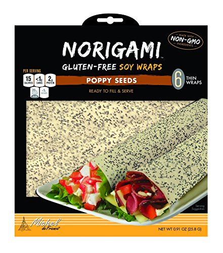 Norigami Non-GMO Gluten-Free Soy Wraps Sesame Seeds and Soy Wraps Poppy Seeds (6 Wraps Per Pack), Low Carbs, High Protein, Vegetarian, Ready To Fill And Serve Wraps, Thin And Healthy Wraps (2 Packs)