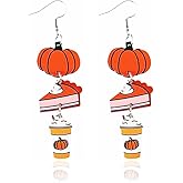 BOOZIQ Thanksgiving Earrings for Women Cute Maple Leaf Turkey Pumpkin Coffee Cup Dangle Drop Earrings Fall Stud Earrings Wooden Fall Earring Thanksgiving Jewelry Gift for Women 2025