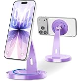 Aoviho Magnetic Phone Stand for Desk – 360° Rotating Aluminum Phone Holder, Stable Desk Stand for Office, Home & Kitchen, Compatible with iPhone 17 Pro Max 16–12 Series and MagSafe Cases, Purple