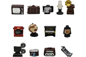 Pinenjoy 13Pcs Miniature Home Appliances 1inch Retro Dollhouse Furniture Mini Simulated Resin Camera Telephone Television Models for DIY Diorama Micro Landscape Craft