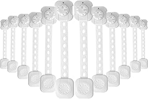 Fursafe&Q Child Safety Cabinet Proofing, Baby Cabinet Locks Adhesive Adjustable Child Safety Strap Locks Drawer Fridge Ovens Toilet Latches No Screws for Furniture Kitchen White 12 Pack
