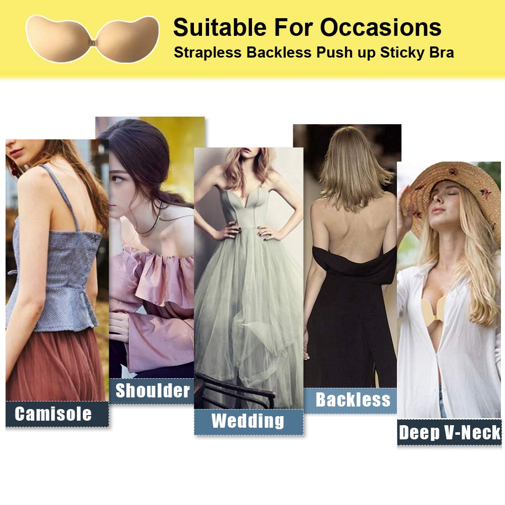 ROSE BRA Women Self Adhesive Strapless Bra Silicone Backless Sticky Bra Invisible Push Up Bra Beige