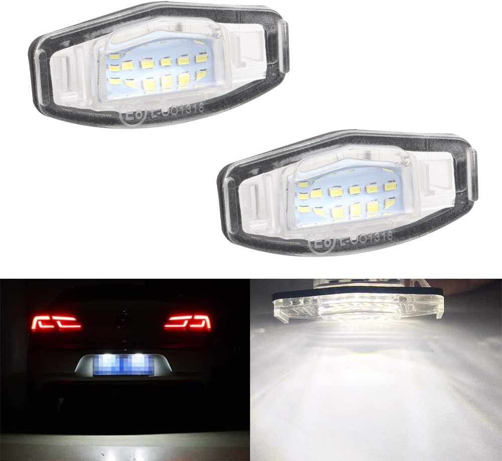 2Pcs Xenon White 18 SMD Car Number License Plate Light Lamp Super Bright 6000K Error Free 3W for Civic MDX RL TSX ILX RDX