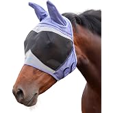 Shires FlyGuard Pro Fine Mesh Fly Mask with UV Protection Sky/Ears/Full | Fine mesh blocks midges &amp; no-see-ums, 70%+ UV protection, 3D visor technology, Breathable ear fabric