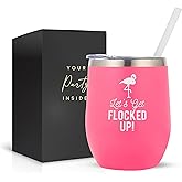 Let's Get Flocked Up Flamingo Wine Tumbler, 12oz - Pink Insulated Cup with Lid and Straw for Birthdays, Bachelorette Parties, and Bridal Showers - Pink Flamingo Gifts For Women