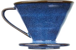 Blue Glazed Ceramic Coffee Filter Sturdy Handcrafted Drip Brewer for Pouring Over Cup