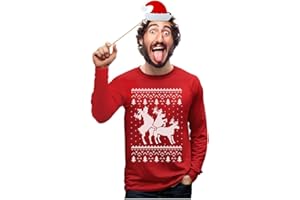 Tstars Ugly Christmas Party Sweater Humping Reindeer Funny Long Sleeve T-Shirt