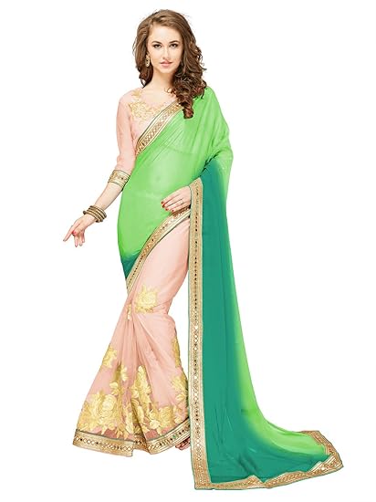 Womens Chiffon Saree With Unstitched Blouse (vintage106_Multicolored)