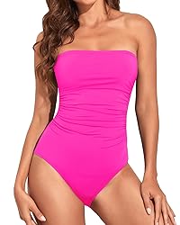 Holipick Women Hot Pink Bandeau One Piece Swimsuits