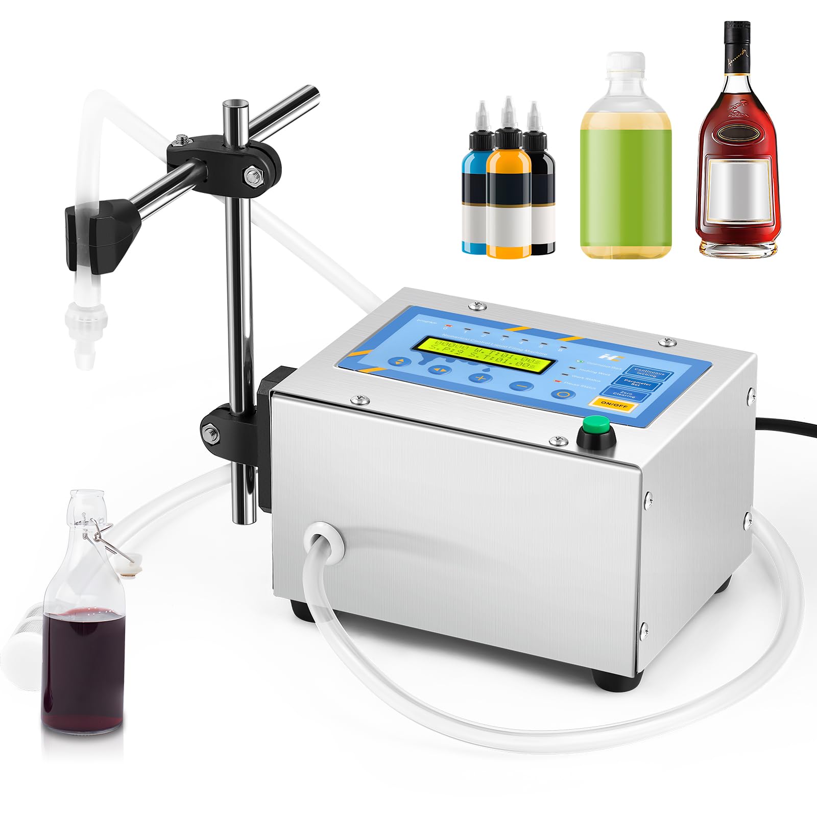 Photo 1 of Hanchen Liquid Filling Machine 1-118 Ounce Bottle Filler Machine Automatic Liquid Dispenser Electric Digital Control Diaphragm Pump for Water Juice Cosmetic Oil Single Heads One Year Warranty 110~220V
