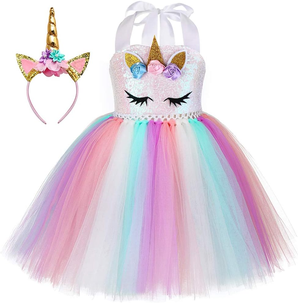 Kokowaii Fancy Girls Unicorn Dress up Fancy Costume for Pageant Party