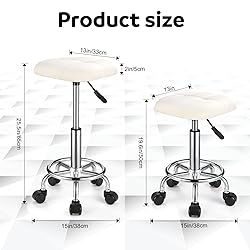 FNZIR Square PU Cushion Rolling Stool with Wheels