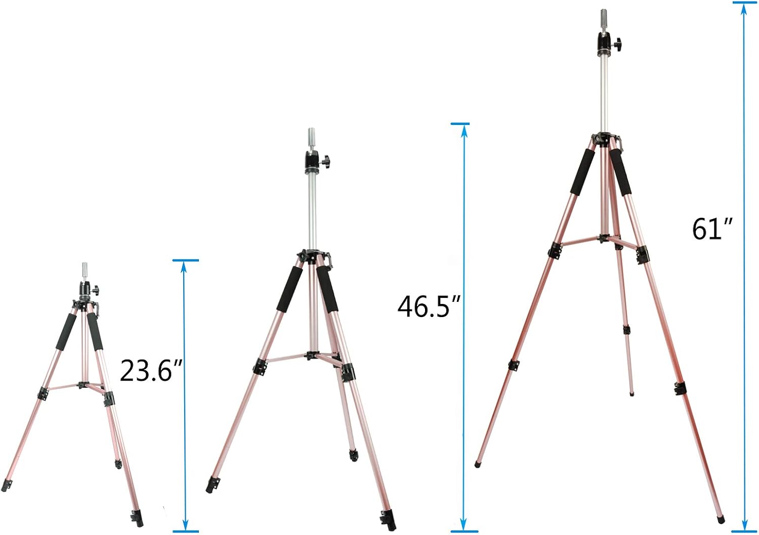 Adjustable Aluminium Alloy Tripod Stand Holder Training Head Hairdressing Mannequin Manikin Canvas Block Head Wig Stand Salon Hair Clamp With Carrying Bag Rose Gold - Image 5