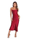 Women's Spaghetti Strap Midi Satin Silk Dresses
