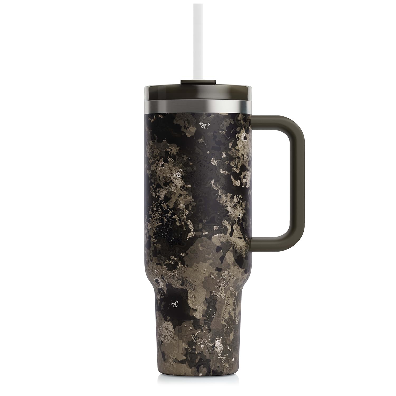 RTIC 40 oz Road Trip Tumbler Double-Walled Cermaic Lined Insulated Stainless Steel Portable Travel Coffee Mug Cup with Lid, Handle and Straw, Olive Midnight Camo Image