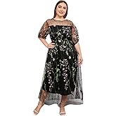 1/2 Sleeve Floral Embroidery Dress for Women Plus Size Embroidered Tulle Dress Mesh Wedding Guest Cocktail Party Long Dress