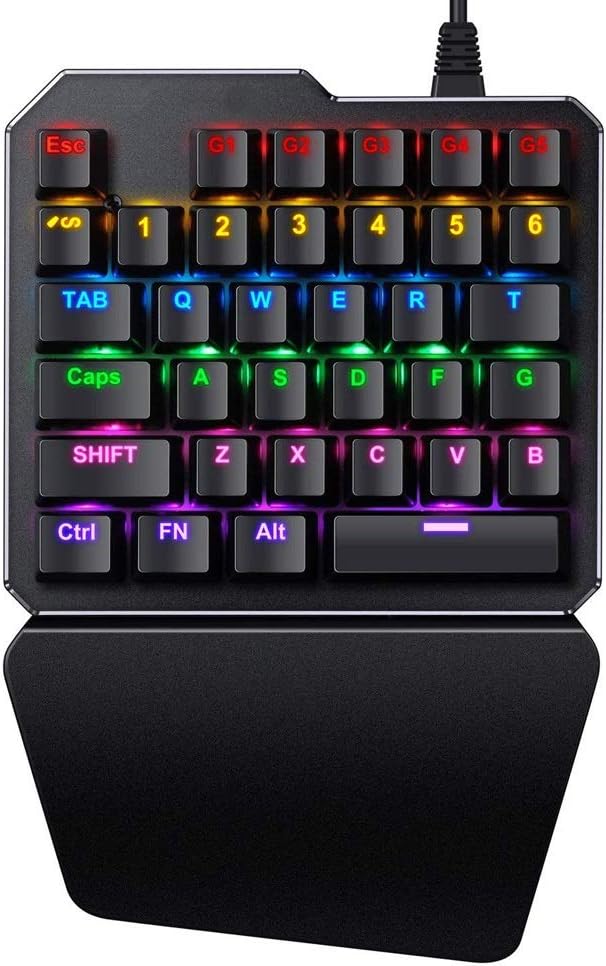SeSDY Gaming Keyboard One-Handed Keyboard Green Axis Mechanical Keyboard USB Wired 35-Key Conflict-Free Full Metal Keyboard Suitable for All Kinds of Games
