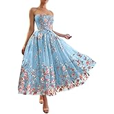 Jamille Tea Length Prom Dress with Pocket Strapless Dloral Gown Ball Gowns Tulle Formal Evening Dress Sleeveless JA0011