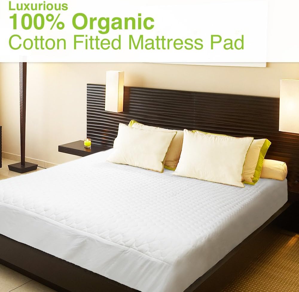 OrganicTextiles Organic Cotton Mattress Pad with Organic Filling for a Healthy Sleep (Queen, 17" Deep Pocket), Beautiful Quilted Design, Rich Silky Soft Feel, Safe Non-Toxic Pad, Dust-Mite Resistant